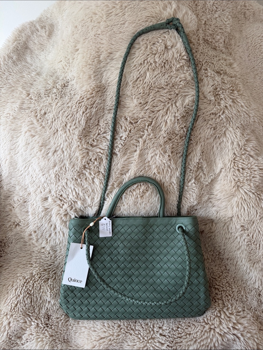 Quince Braided Leather Satchel in Sage